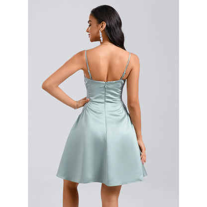 Elegant A-Line Square Neck Sleeveless Ruched Chic Mint Short Homecoming Dress