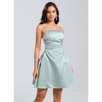 Elegant A-Line Square Neck Sleeveless Ruched Chic Mint Short Homecoming Dress