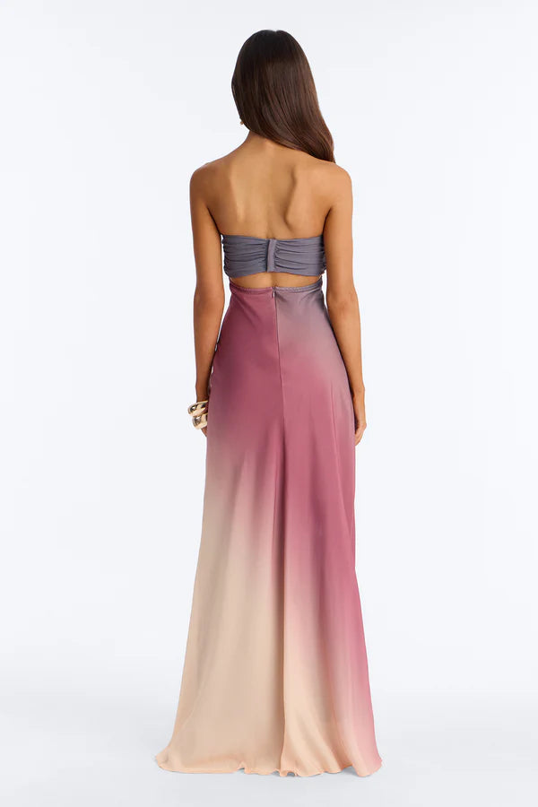 Elegant A-Line Strapless Ombre Twisted Bodice Floor-Length Prom Dress