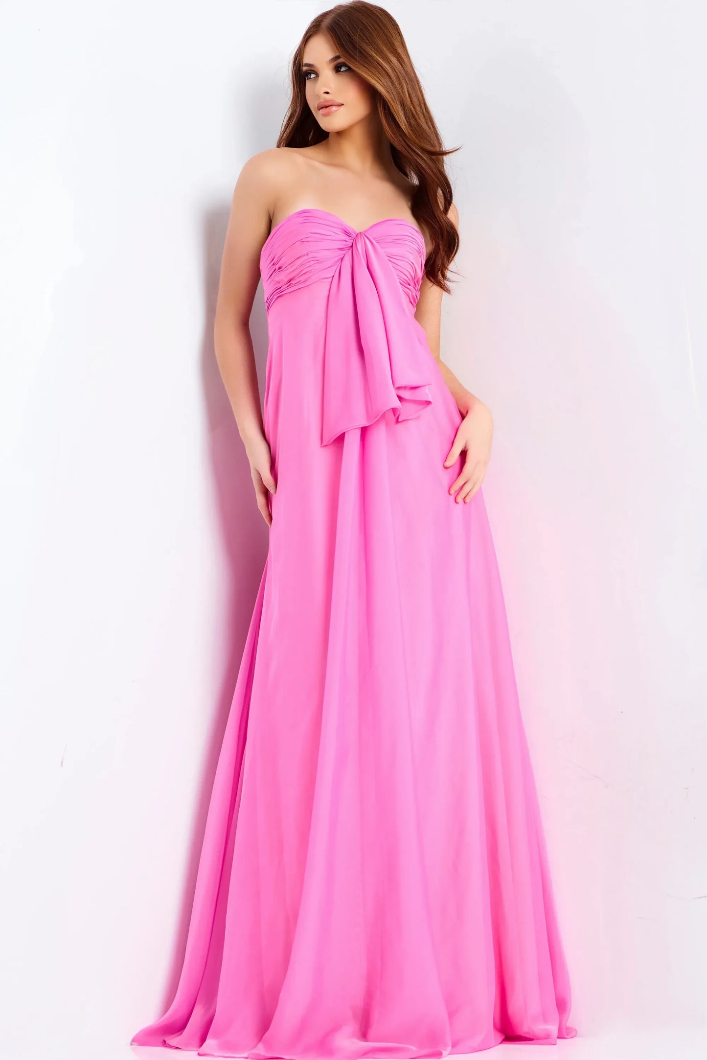 Elegant A-Line Strapless Ruched Hot Pink Floor-Length Evening Women's Gown