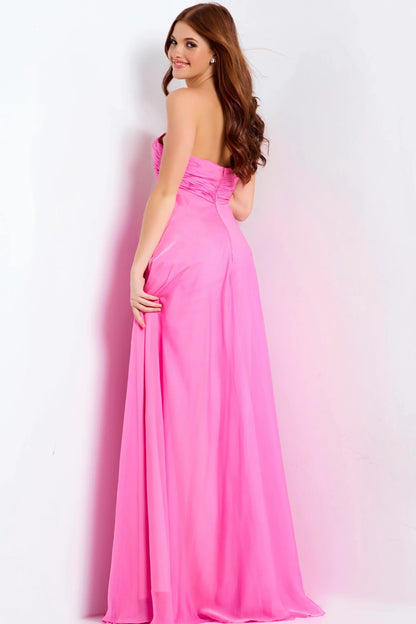 Elegant A-Line Strapless Ruched Hot Pink Floor-Length Evening Women's Gown