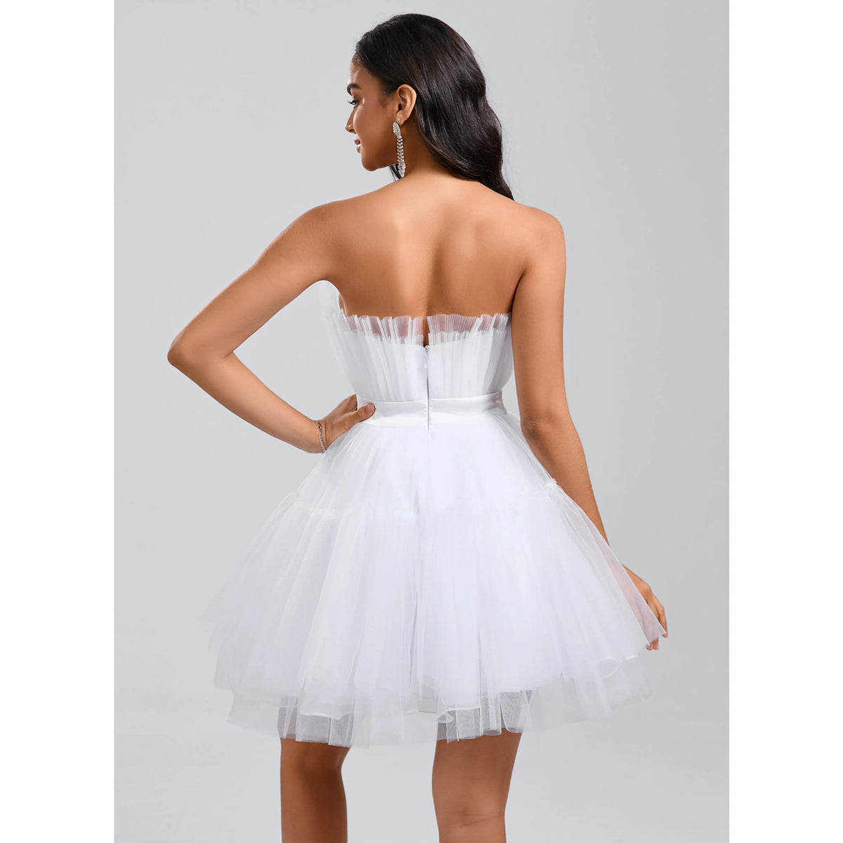 Elegant A-Line Strapless Ruffled Bow-Knot White Short Homecoming Dress