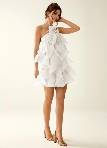 Elegant A-Line Strapless Ruffled Tiered White Short Homecoming Dress Women's