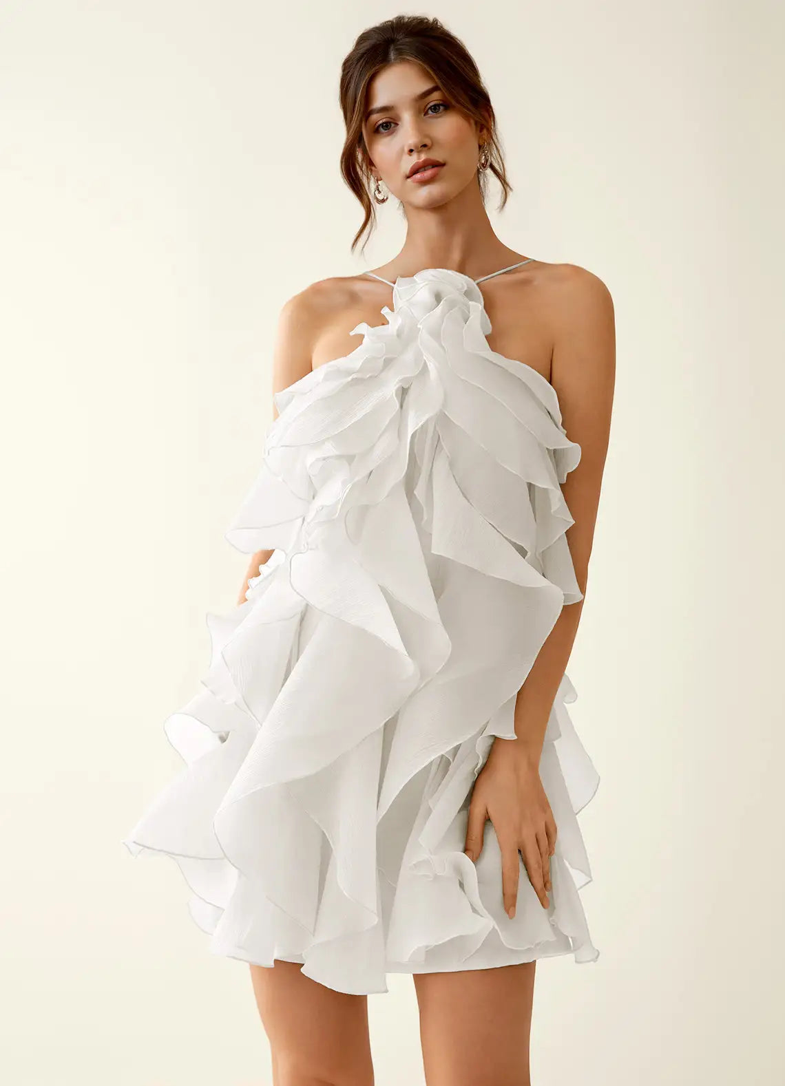 Elegant A-Line Strapless Ruffled Tiered White Short Homecoming Dress Women's