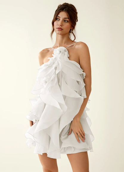 Elegant A-Line Strapless Ruffled Tiered White Short Homecoming Dress Women's