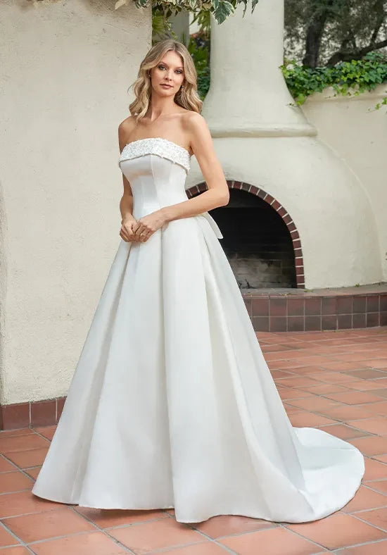 Elegant A-Line Strapless Sleeveless Beaded Bow Ivory Long Wedding Dresses Gown