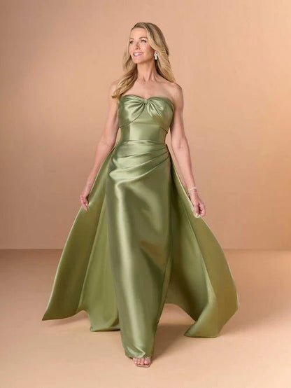 Elegant A-Line Strapless Sleeveless Draped Sage Maxi Mother of the Bride Dress