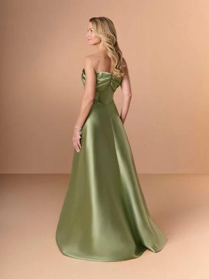 Elegant A-Line Strapless Sleeveless Draped Sage Maxi Mother of the Bride Dress