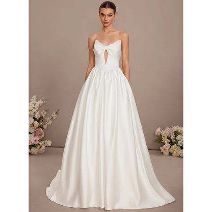Elegant A-Line Strapless Sweetheart Bow Ivory Floor-Length Wedding Dresses For Brides