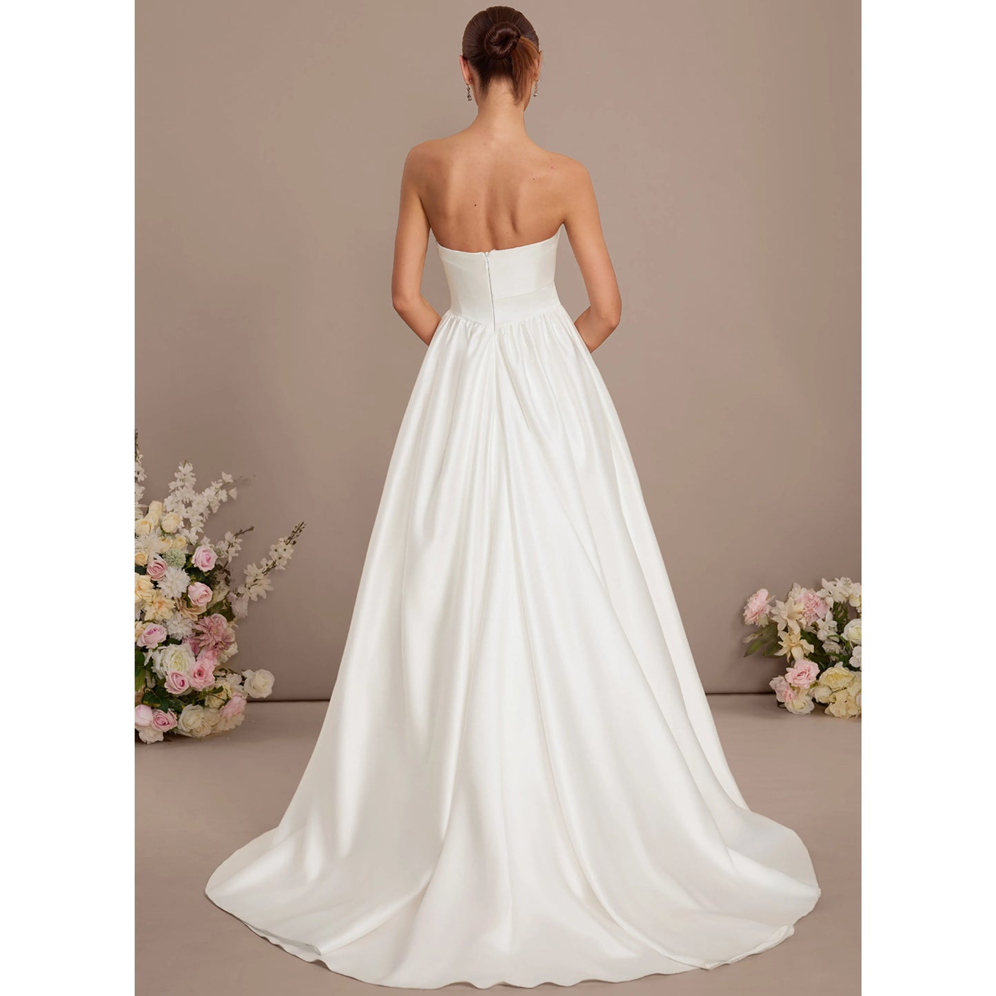 Elegant A-Line Strapless Sweetheart Bow Ivory Floor-Length Wedding Dresses For Brides