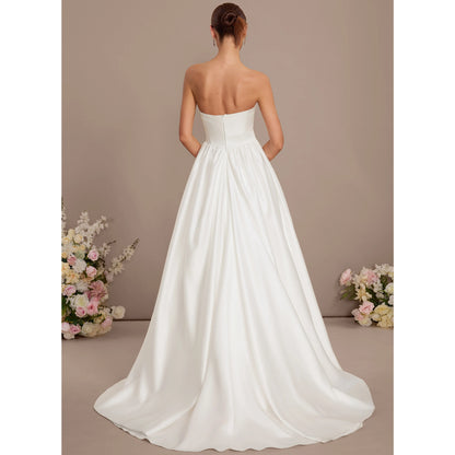 Elegant A-Line Strapless Sweetheart Bow Ivory Floor-Length Wedding Dresses For Brides