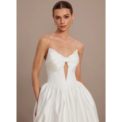 Elegant A-Line Strapless Sweetheart Bow Ivory Floor-Length Wedding Dresses For Brides