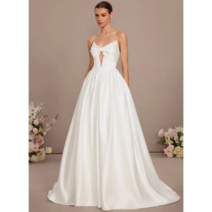 Elegant A-Line Strapless Sweetheart Bow Ivory Floor-Length Wedding Dresses For Brides