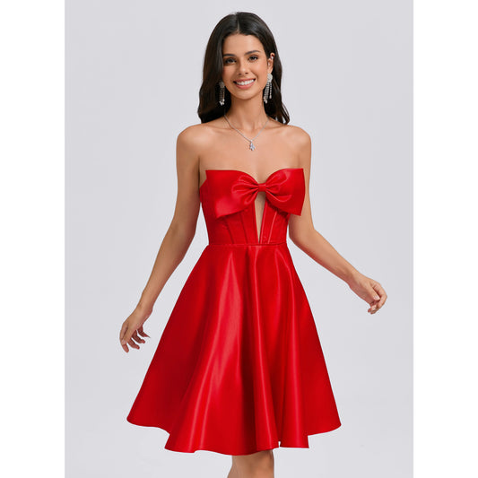 Elegant A-Line Strapless Sweetheart Bowknot Red Short Homecoming Dress for Women