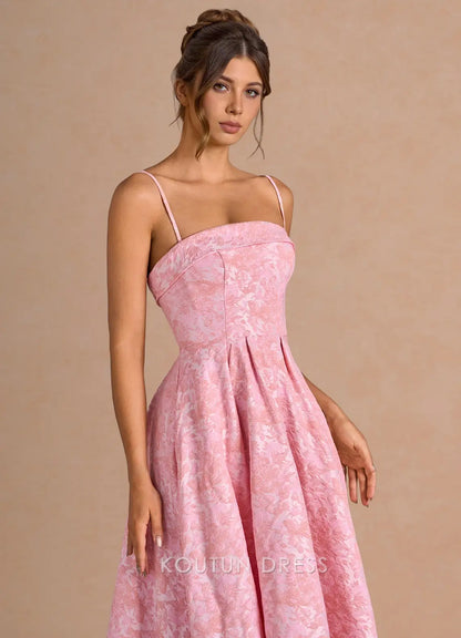Elegant A-Line Strapless Textured Pleated Pink Floor-Length Prom Dress