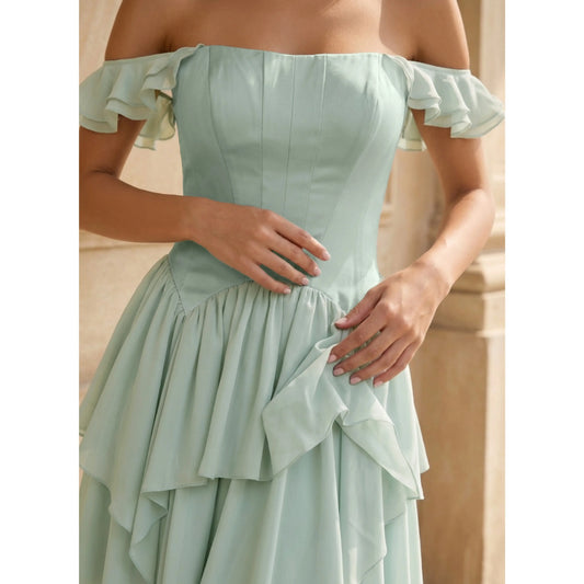 Elegant A-Line Strapless Tiered Ruffled Mint Green Short Homecoming Dress