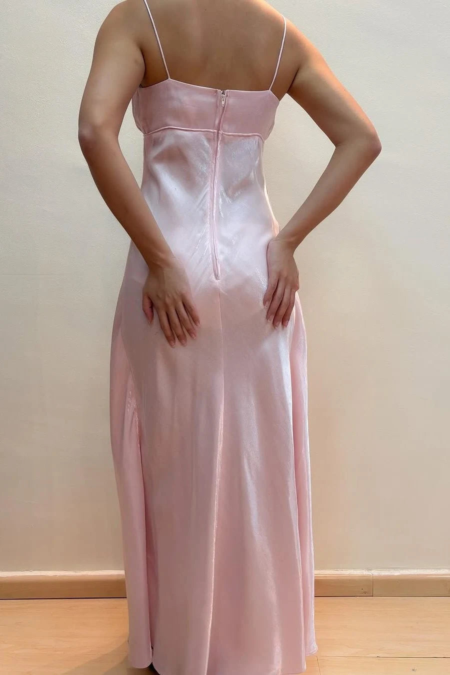 Elegant A-Line Strappy Sleeveless Empire Ruched Pink Long Prom Dresses Women Gown