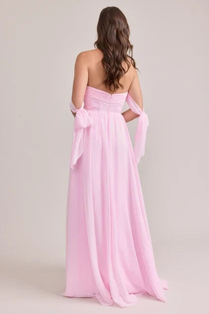 Elegant A-Line Sweetheart Draped Light Pink Floor-Length Bridesmaid Gown
