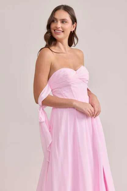 Elegant A-Line Sweetheart Draped Light Pink Floor-Length Bridesmaid Gown