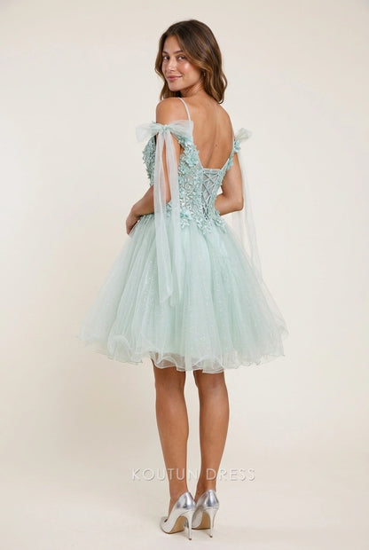 Elegant A-Line Sweetheart Floral Glitter Mint Short Homecoming Dresses