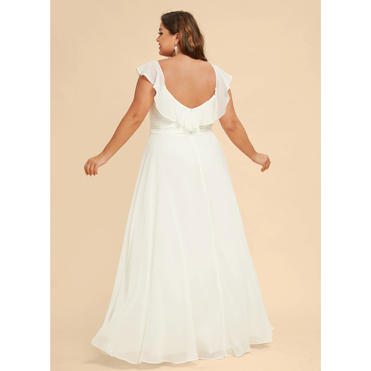 Elegant A-Line Sweetheart Flutter Sleeves Pleated-Flowy White Floor-Length Wedding Dress Plus Size