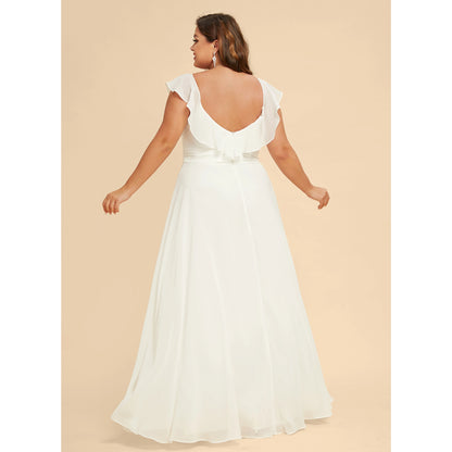 Elegant A-Line Sweetheart Flutter Sleeves Pleated-Flowy White Floor-Length Wedding Dress Plus Size