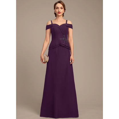 Elegant A-Line Sweetheart Off-Shoulder Beaded Embellished Plum Floor-Length Mother of the Bride Gown