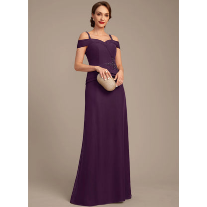 Elegant A-Line Sweetheart Off-Shoulder Beaded Embellished Plum Floor-Length Mother of the Bride Gown