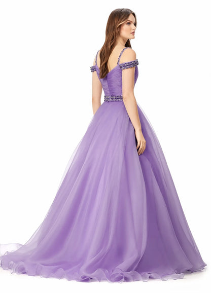 Elegant A-Line Sweetheart Off-Shoulder Beaded Sky Blue Floor-Length Evening Gown