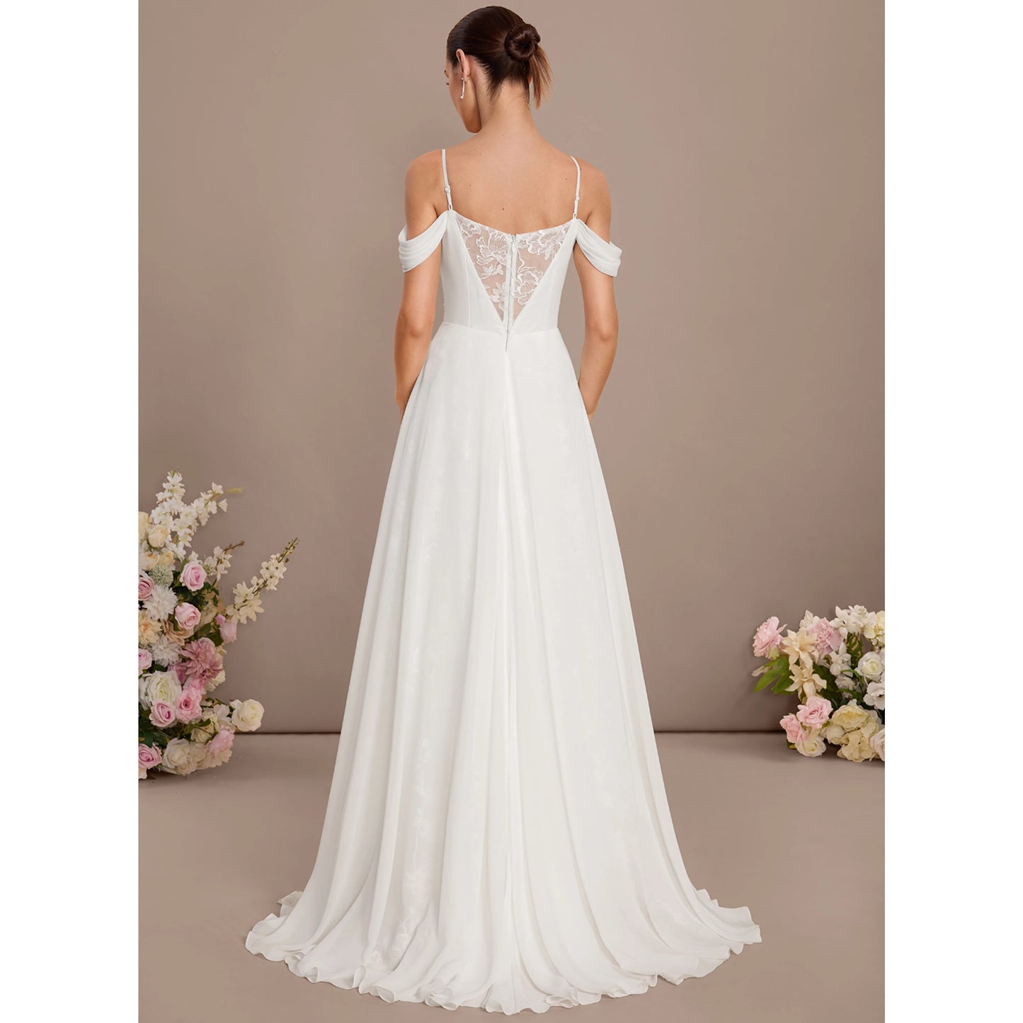 Elegant A-Line Sweetheart Off-Shoulder Embroidered Flowy White Floor-Length Wedding Gown