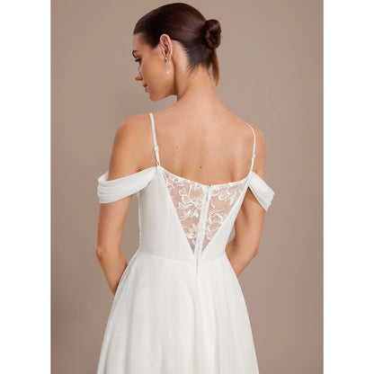 Elegant A-Line Sweetheart Off-Shoulder Embroidered Flowy White Floor-Length Wedding Gown