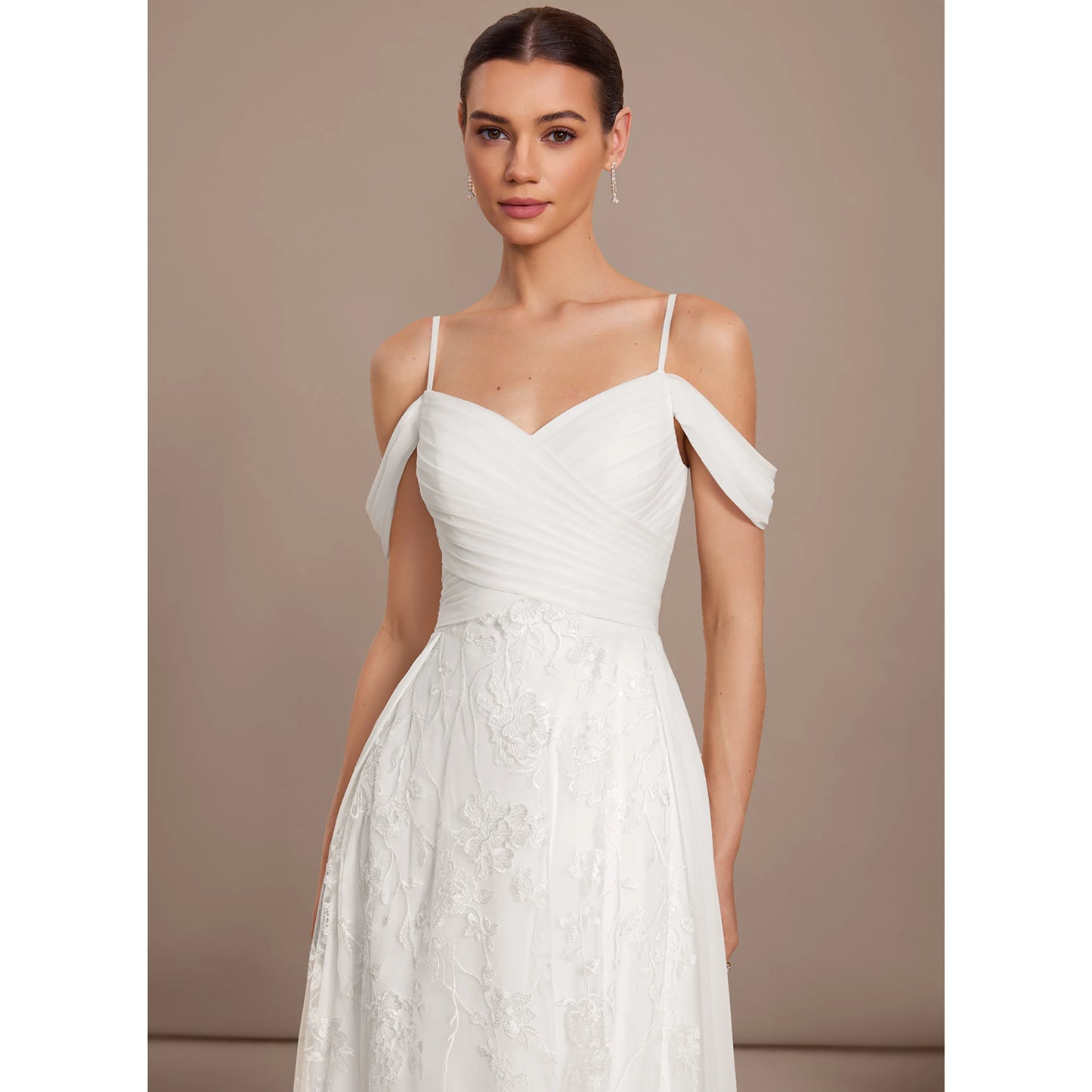 Elegant A-Line Sweetheart Off-Shoulder Embroidered Flowy White Floor-Length Wedding Gown