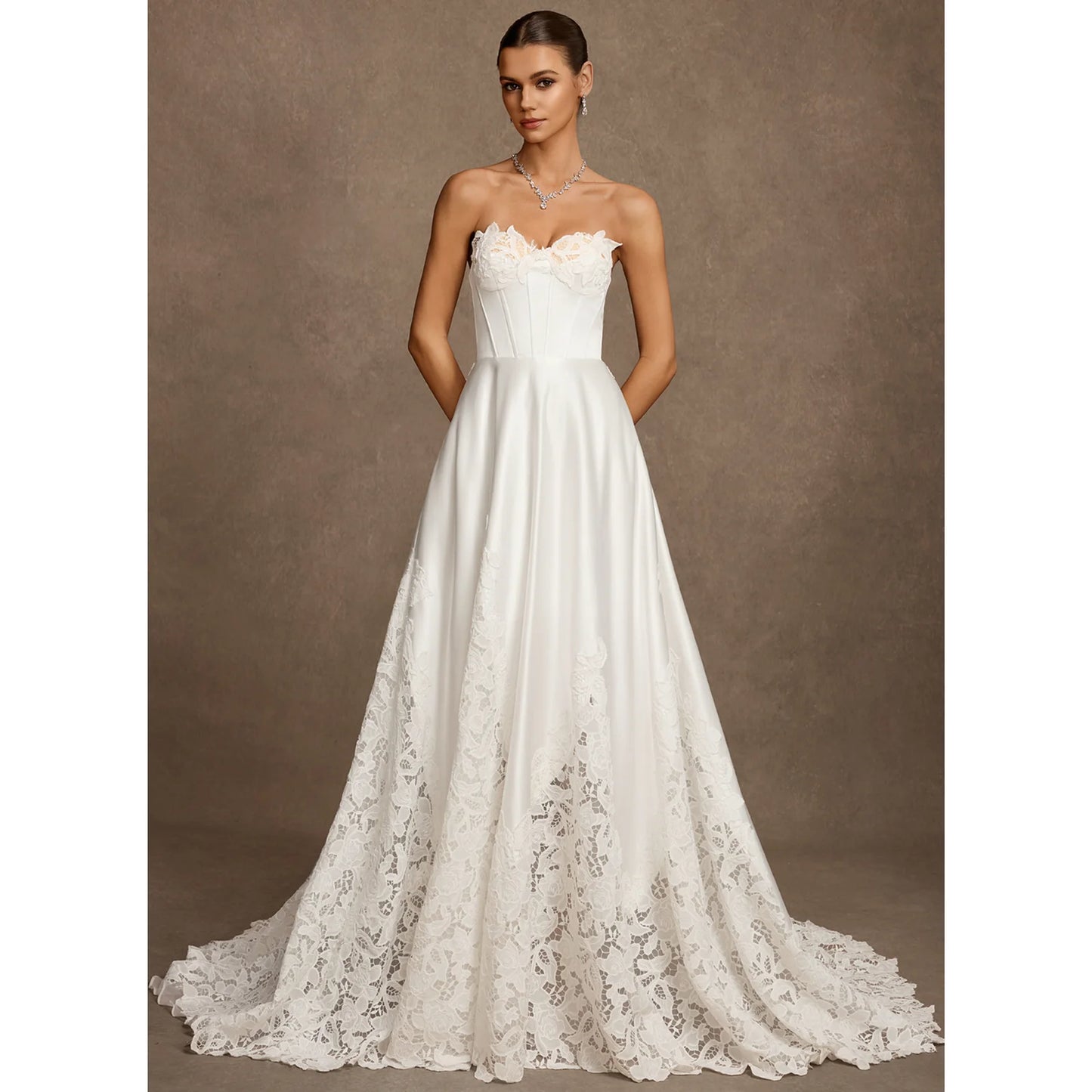 Elegant A-Line Sweetheart Sleeveless Applique Ivory Floor-Length Wedding Bridal Gown