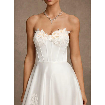Elegant A-Line Sweetheart Sleeveless Applique Ivory Floor-Length Wedding Bridal Gown