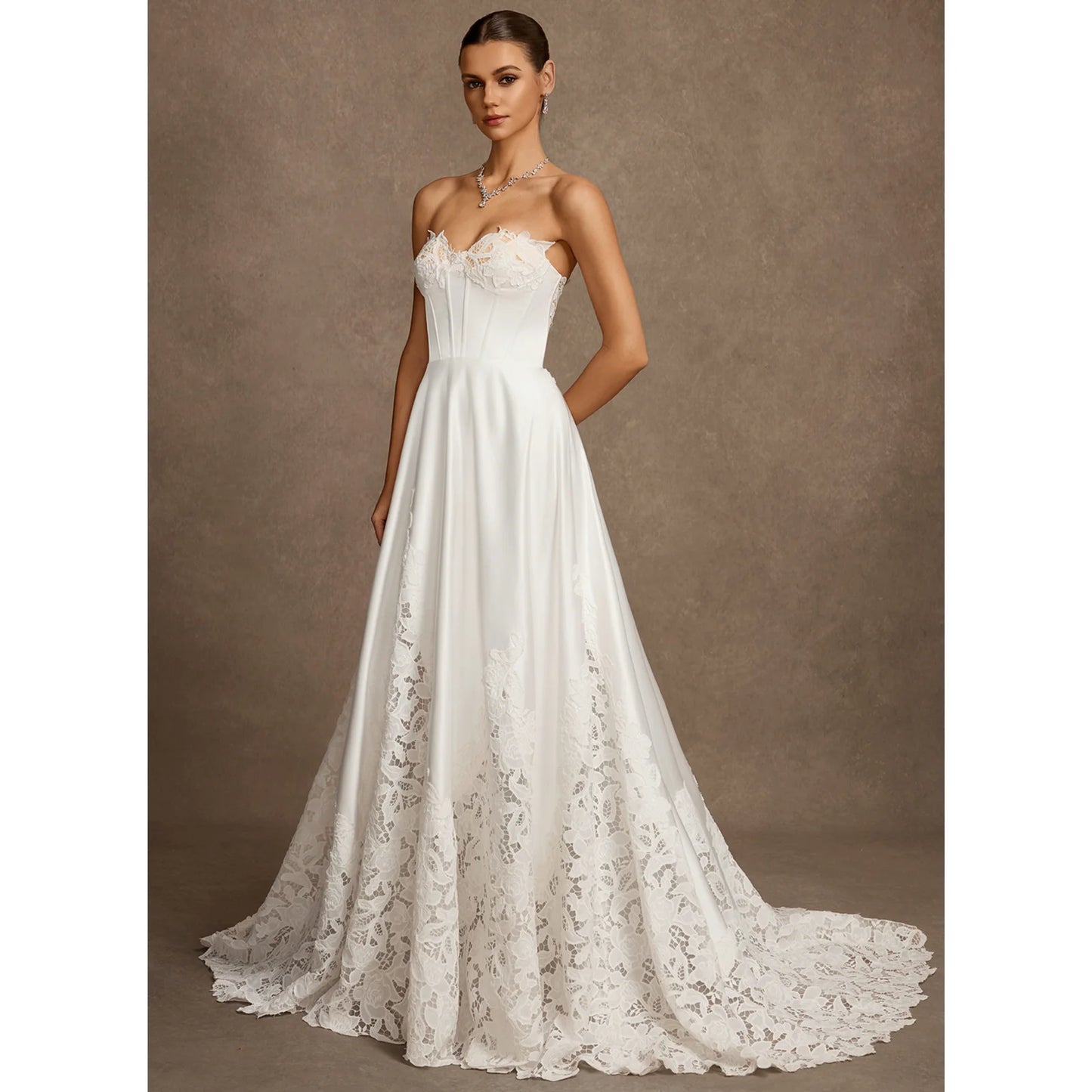 Elegant A-Line Sweetheart Sleeveless Applique Ivory Floor-Length Wedding Bridal Gown
