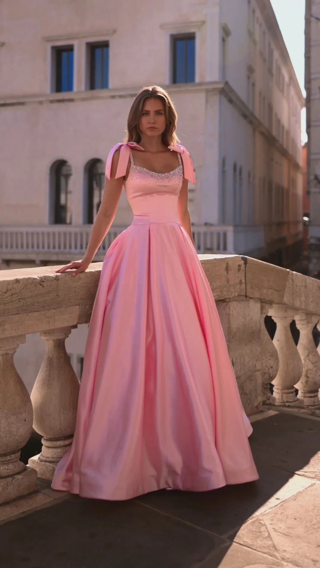 Elegant A-Line Sweetheart Sleeveless Beaded Flowy Pink Floor-Length Prom Dresses Women's Gown