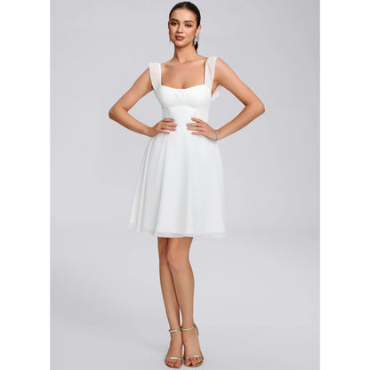 Elegant A-Line Sweetheart Sleeveless Charming Ruffled White Short Homecoming Dress for Women