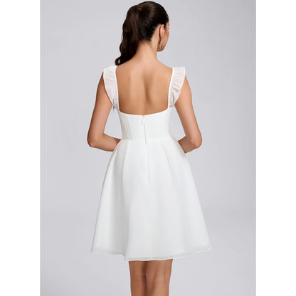 Elegant A-Line Sweetheart Sleeveless Charming Ruffled White Short Homecoming Dress for Women