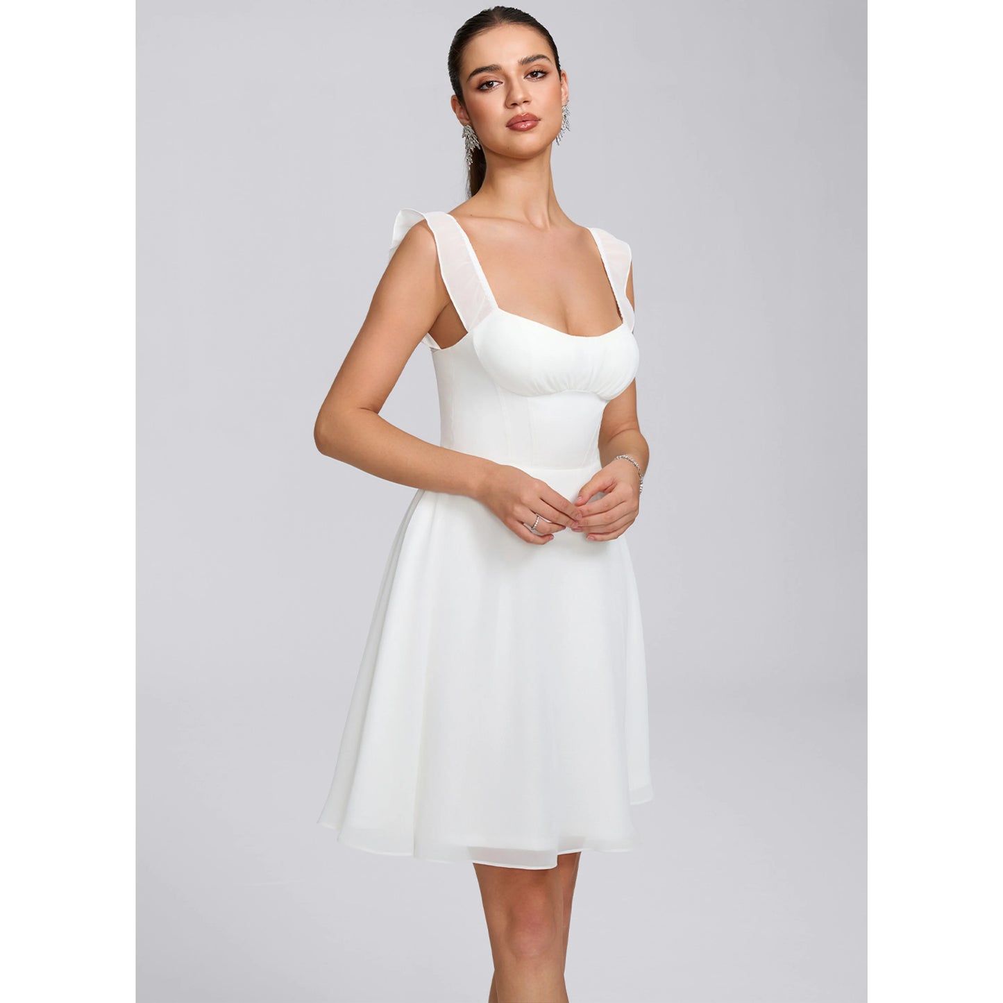Elegant A-Line Sweetheart Sleeveless Charming Ruffled White Short Homecoming Dress for Women