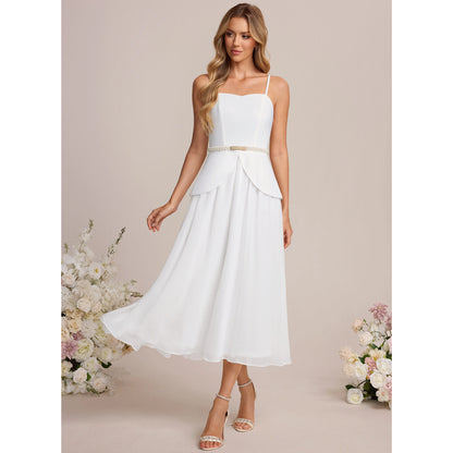 Elegant A-Line Sweetheart Sleeveless Chic Beaded White Midi Wedding Dresses Women's Gown