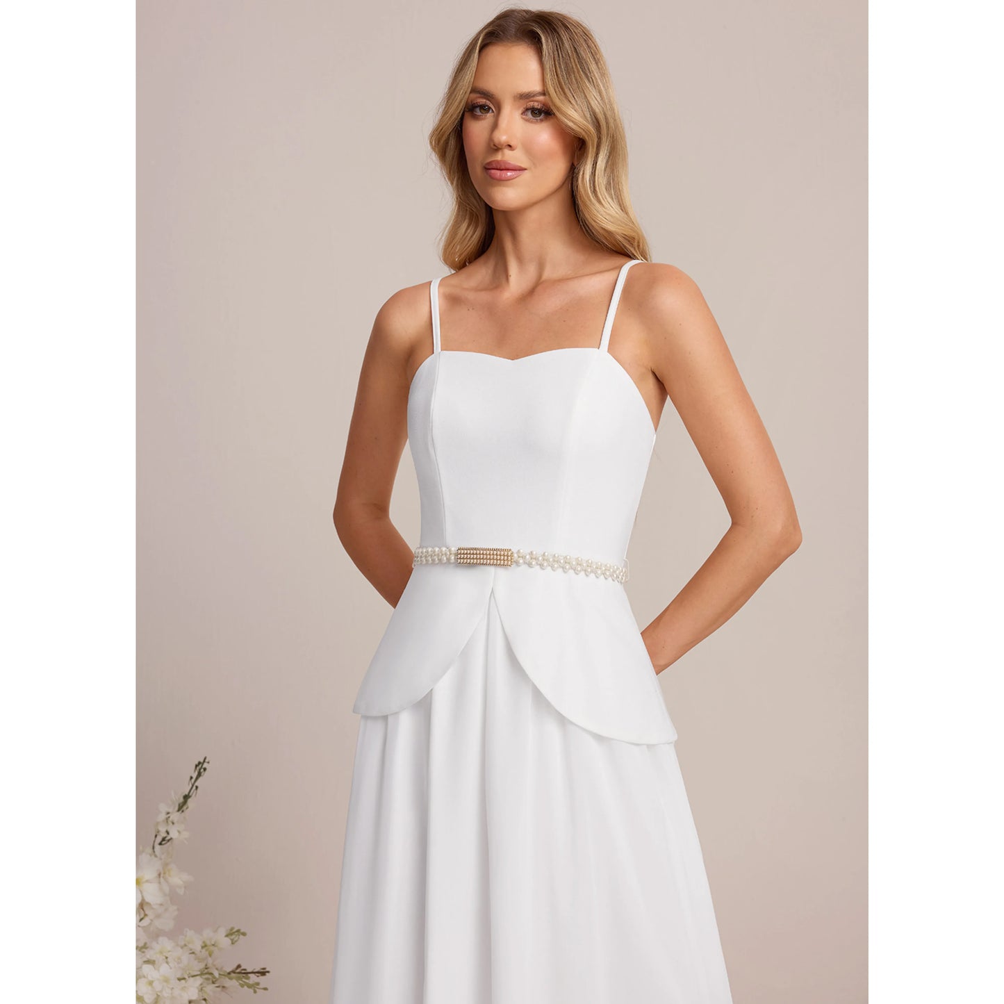 Elegant A-Line Sweetheart Sleeveless Chic Beaded White Midi Wedding Dresses Women's Gown