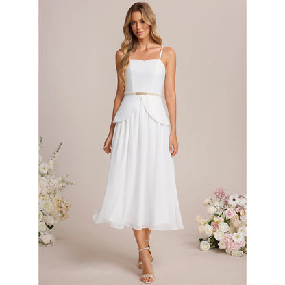 Elegant A-Line Sweetheart Sleeveless Chic Beaded White Midi Wedding Dresses Women's Gown