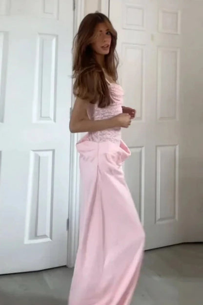 Elegant A-Line Sweetheart Sleeveless Corset Draped Pink Long Prom Dresses Gown