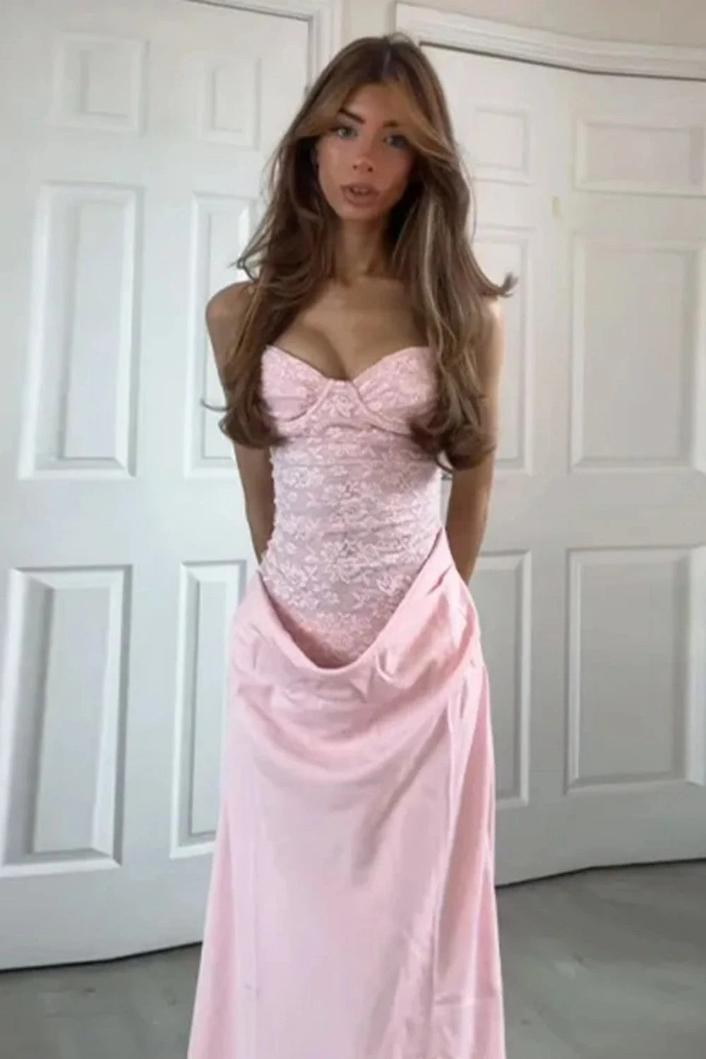 Elegant A-Line Sweetheart Sleeveless Corset Draped Pink Long Prom Dresses Gown