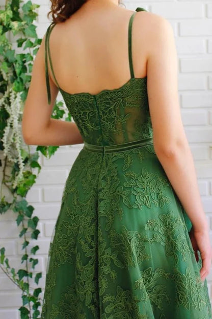 Elegant A-Line Sweetheart Sleeveless Corset Embroidered Green Long Prom Dresses Women