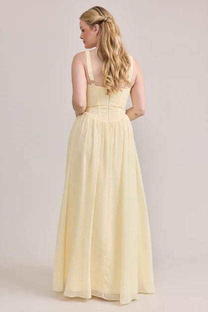 Elegant A-Line Sweetheart Sleeveless Corset Romantic Pale Yellow Floor-Length Bridesmaid Dress
