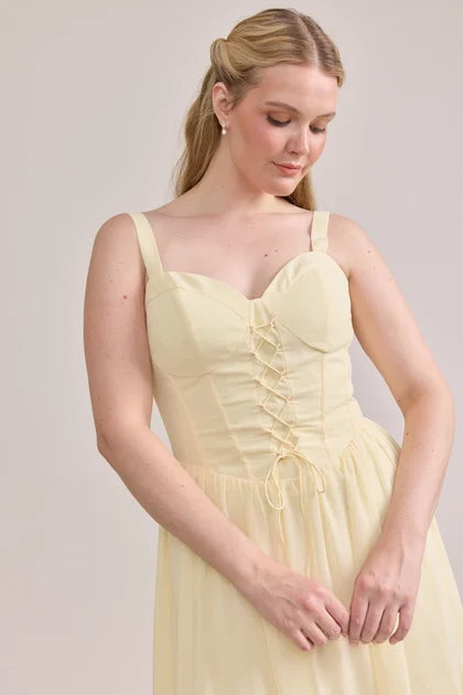 Elegant A-Line Sweetheart Sleeveless Corset Romantic Pale Yellow Floor-Length Bridesmaid Dress