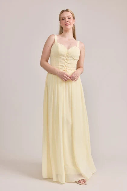 Elegant A-Line Sweetheart Sleeveless Corset Romantic Pale Yellow Floor-Length Bridesmaid Dress