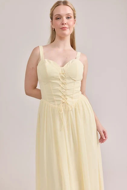 Elegant A-Line Sweetheart Sleeveless Corset Romantic Pale Yellow Floor-Length Bridesmaid Dress