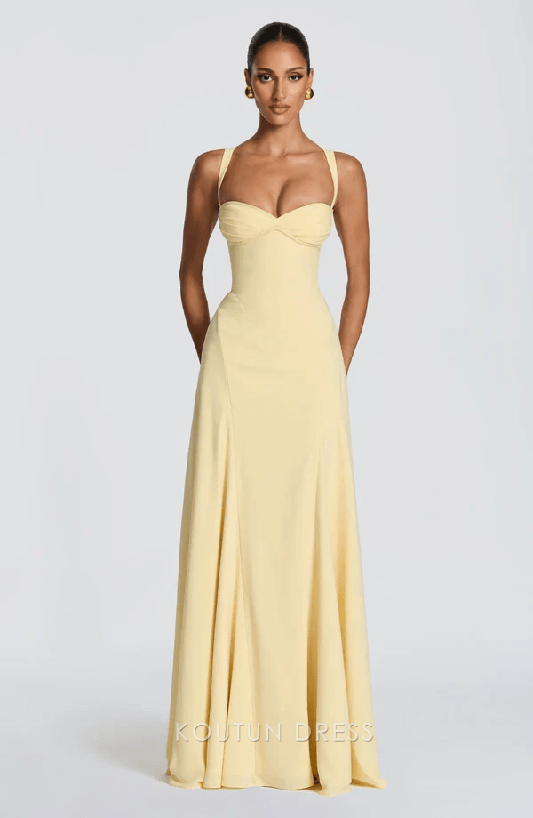 Elegant A-Line Sweetheart Sleeveless Criss-Cross Pale Yellow Floor-Length Prom Dress